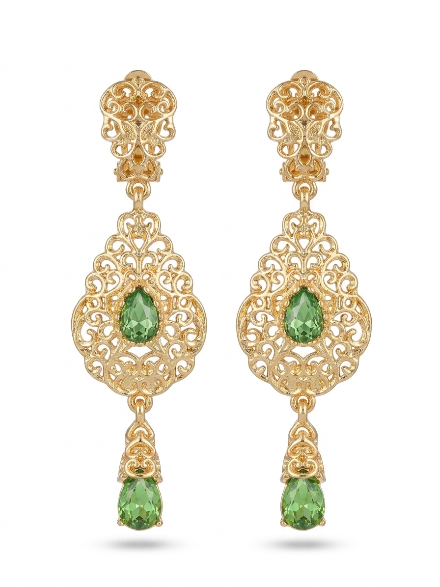 ornate-chandelier-earrings-almond-green-packshot-snp2090 Ornate Chandelier Earrings Almond Green - packshot fond blanc