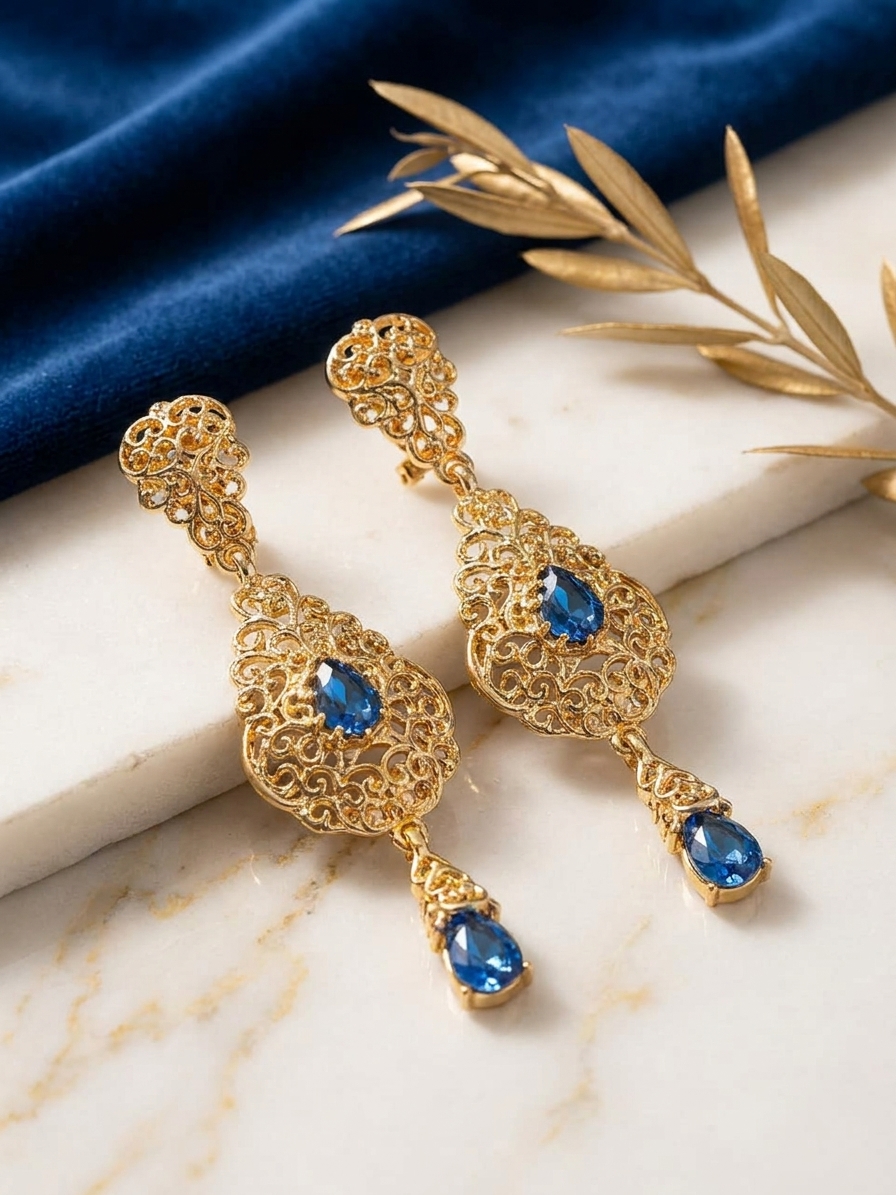 ornate-chandelier-earrings-baby-blue-lifestyle-snp2085 Ornate Chandelier Earrings Baby blue - lifestyle