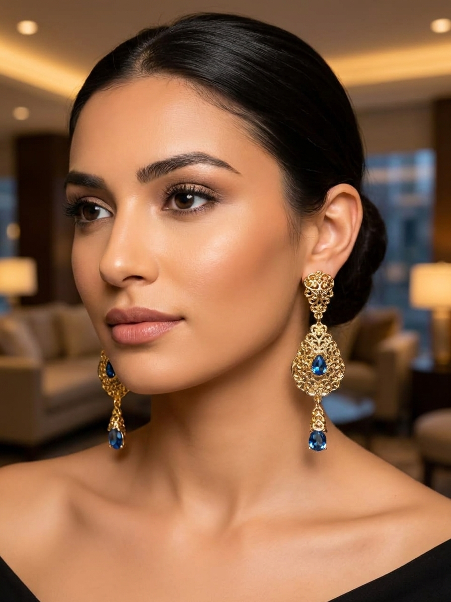 ornate-chandelier-earrings-baby-blue-porte-snp2084 Ornate Chandelier Earrings Baby blue - vue portee