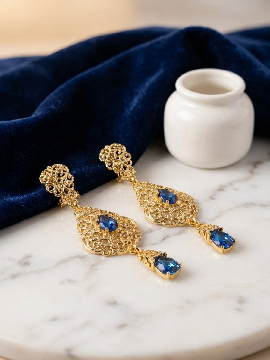 ornate-chandelier-earrings-blue-lifestyle-snp2114 Ornate Chandelier Earrings Blue - lifestyle