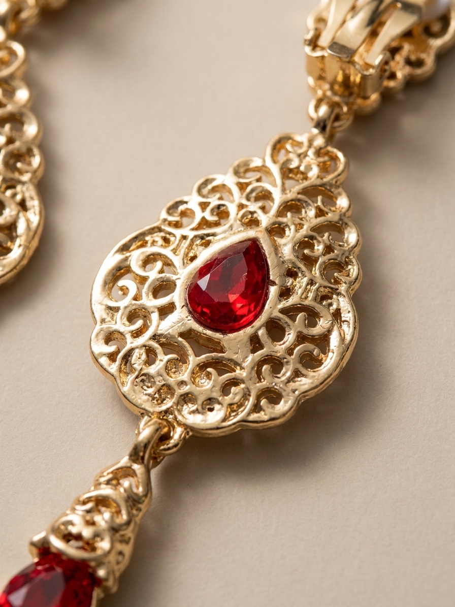 ornate-chandelier-earrings-bordeaux-detail-snp2123 Ornate Chandelier Earrings Bordeaux - zoom detail