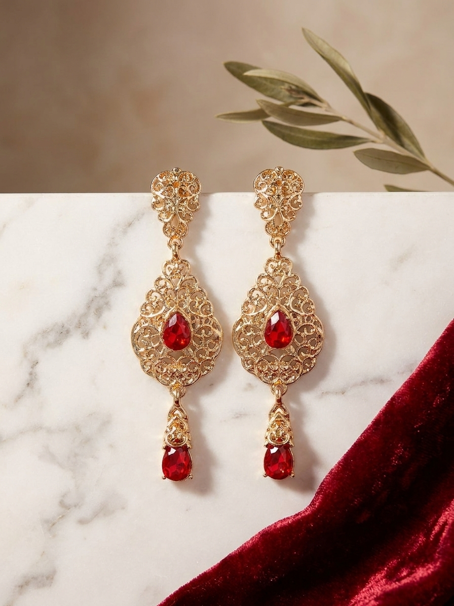 ornate-chandelier-earrings-bordeaux-lifestyle-snp2118 Ornate Chandelier Earrings Bordeaux - lifestyle