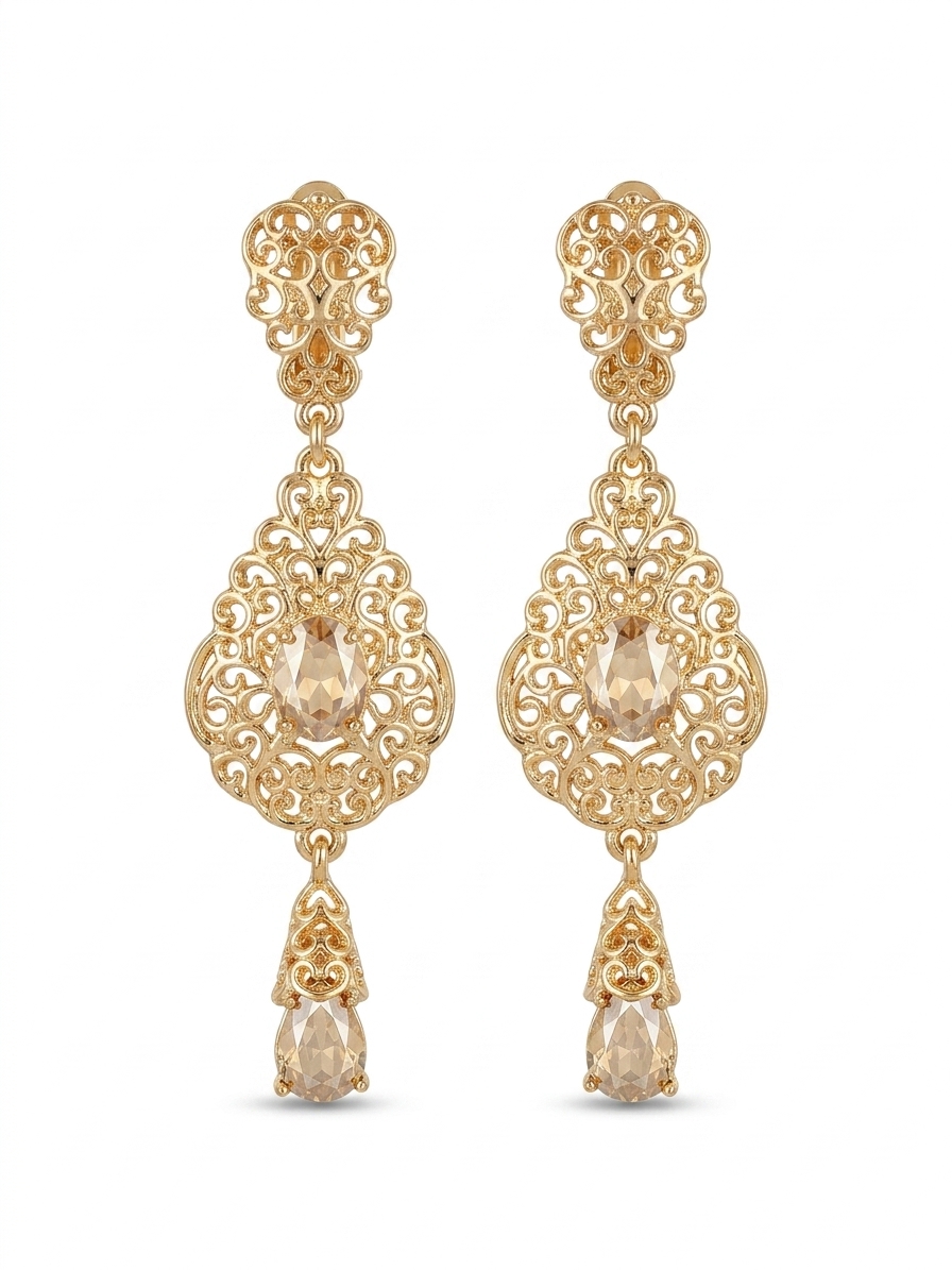 ornate-chandelier-earrings-champagne-packshot-snp2078 Ornate Chandelier Earrings Champagne - packshot fond blanc