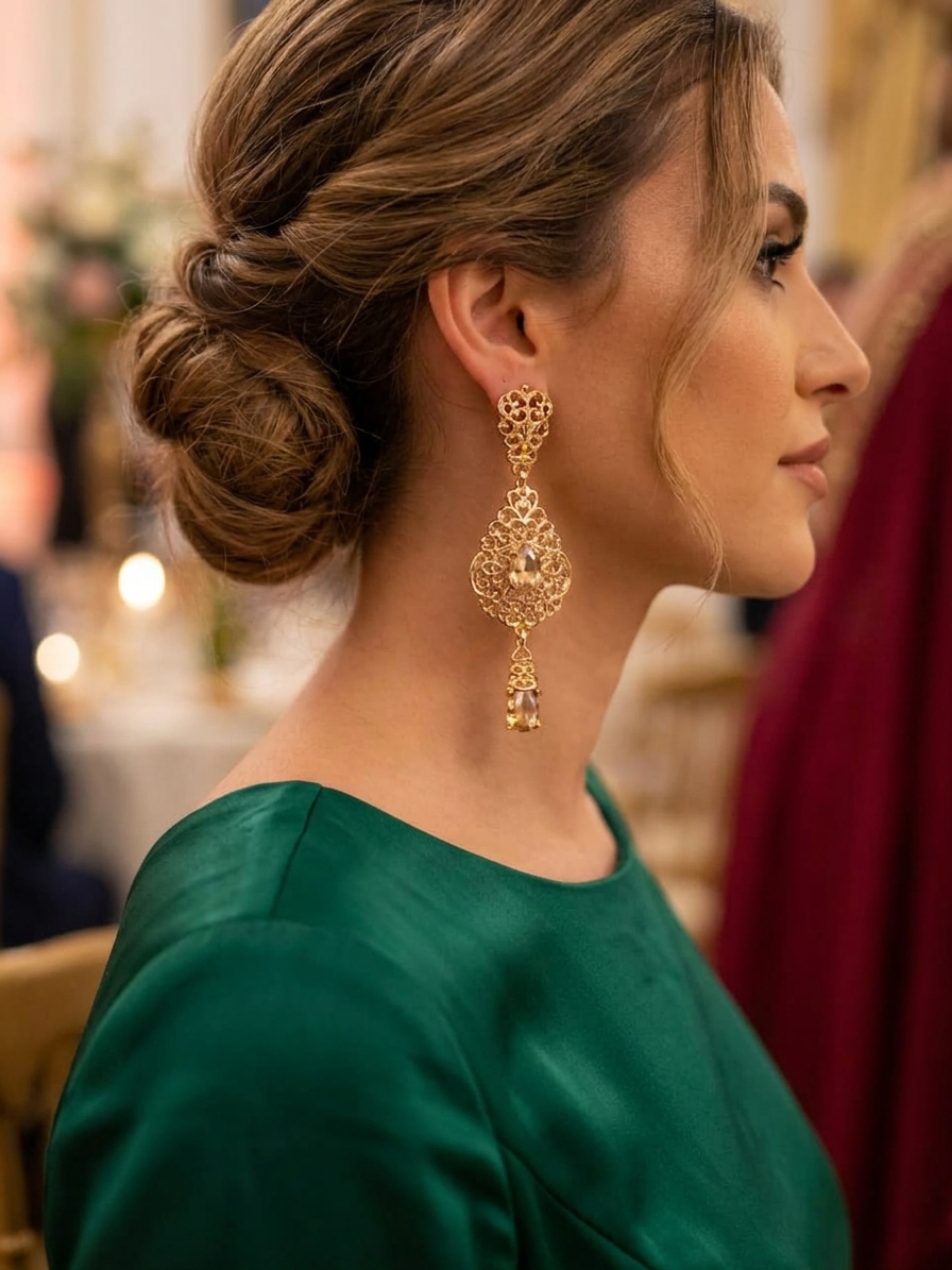 ornate-chandelier-earrings-champagne-porte-snp2080 Ornate Chandelier Earrings Champagne - vue portee
