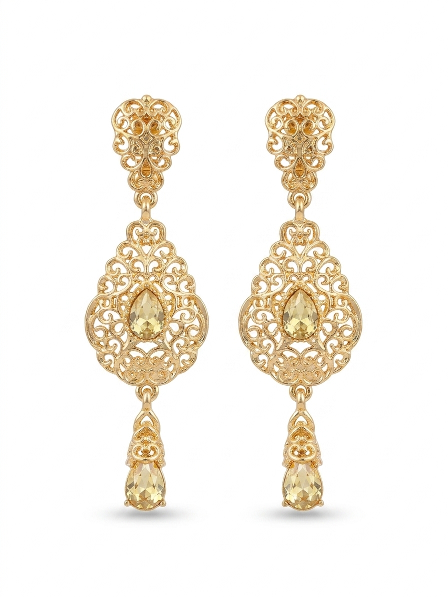 ornate-chandelier-earrings-gold-taupe-packshot-snp2086 Ornate Chandelier Earrings Gold/Taupe - packshot fond blanc