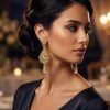 ornate-chandelier-earrings-gold-taupe-porte-snp2088 Ornate Chandelier Earrings Gold/Taupe - vue portee