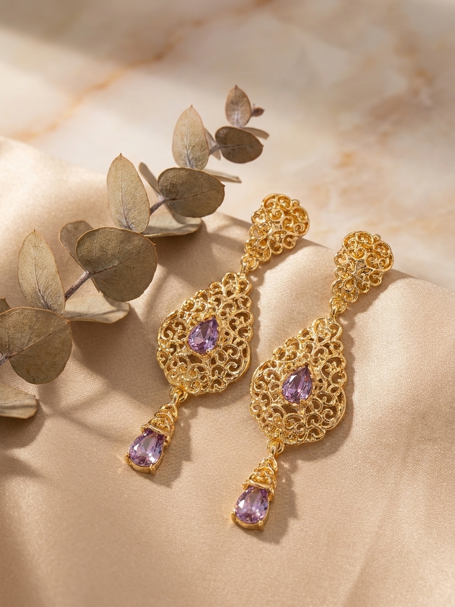 ornate-chandelier-earrings-lilac-lifestyle-snp2109 Ornate Chandelier Earrings Lilac - lifestyle