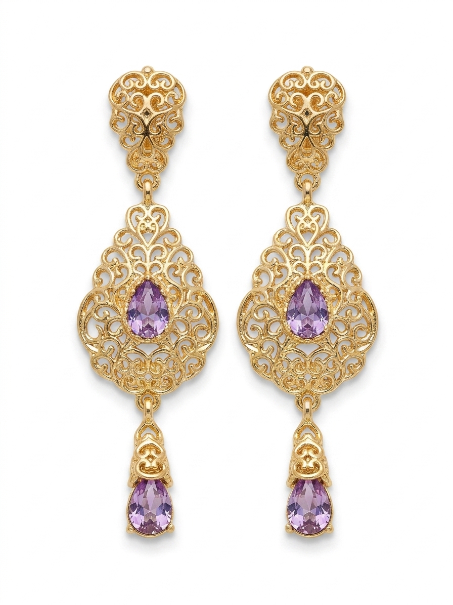 ornate-chandelier-earrings-lilac-packshot-snp2106 Ornate Chandelier Earrings Lilac - packshot fond blanc
