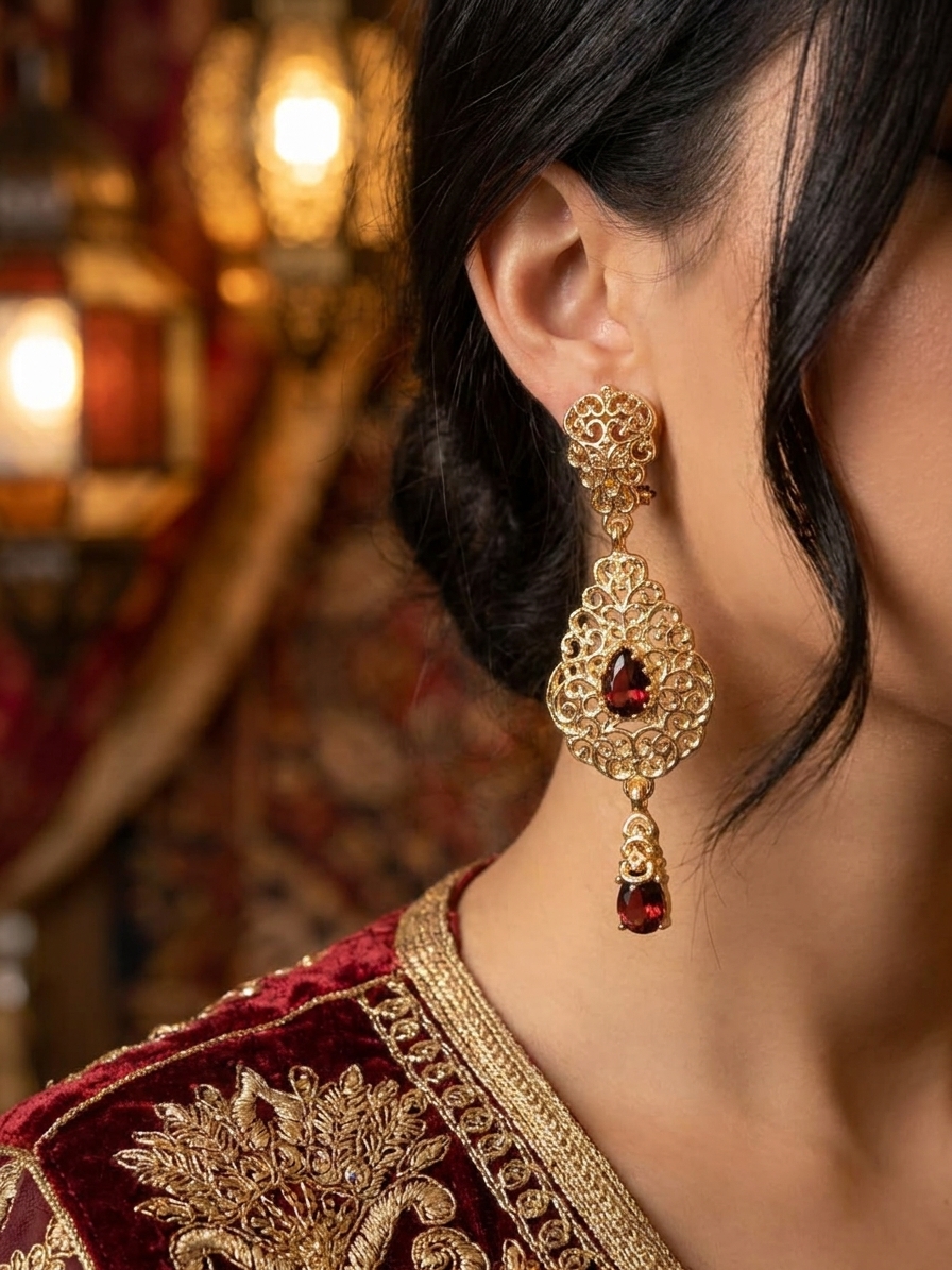 ornate-chandelier-earrings-nude-dark-porte-snp2096 Ornate Chandelier Earrings Nude (Dark) - vue portee