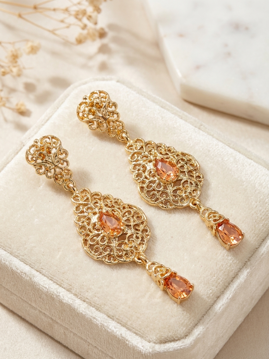 ornate-chandelier-earrings-nude-lifestyle-snp2101 Ornate Chandelier Earrings Nude - lifestyle