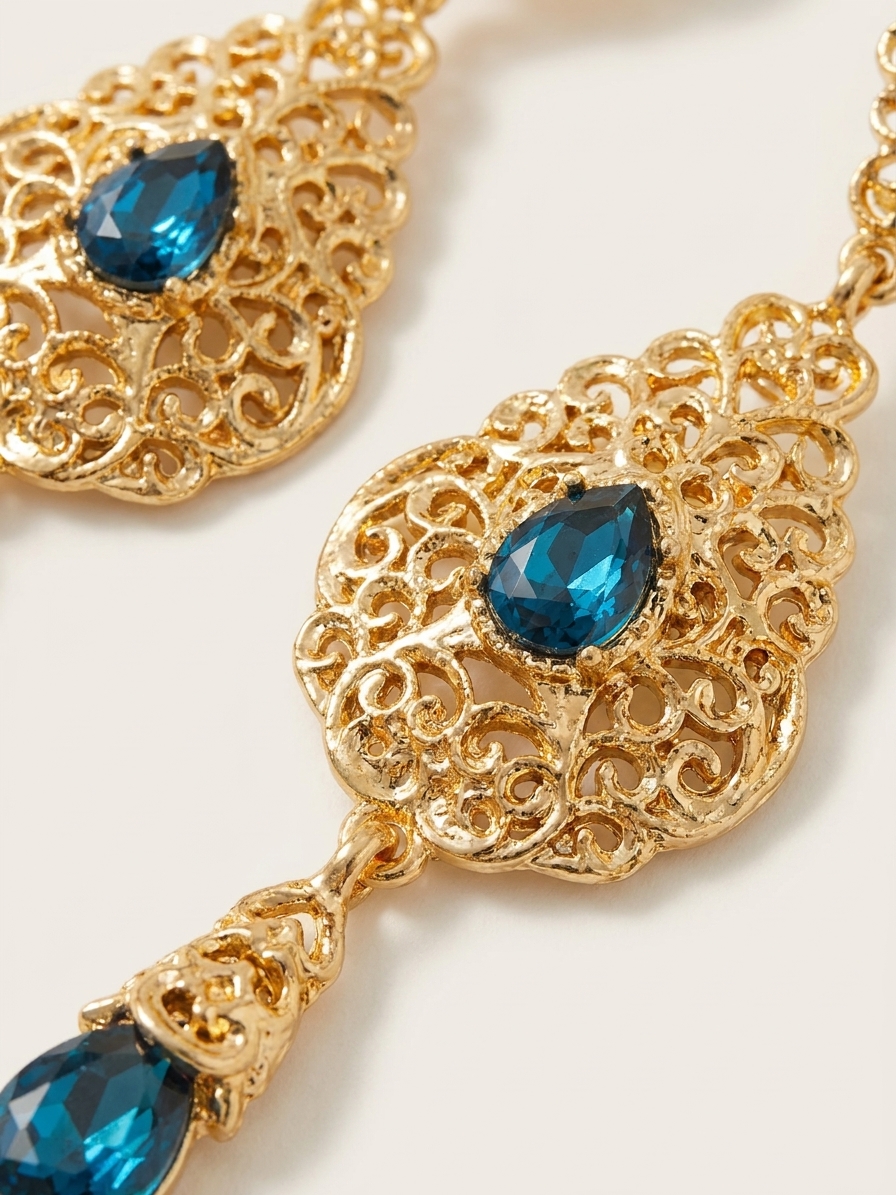 ornate-chandelier-earrings-petrol-blue-detail-snp2103 Ornate Chandelier Earrings Petrol Blue - zoom detail