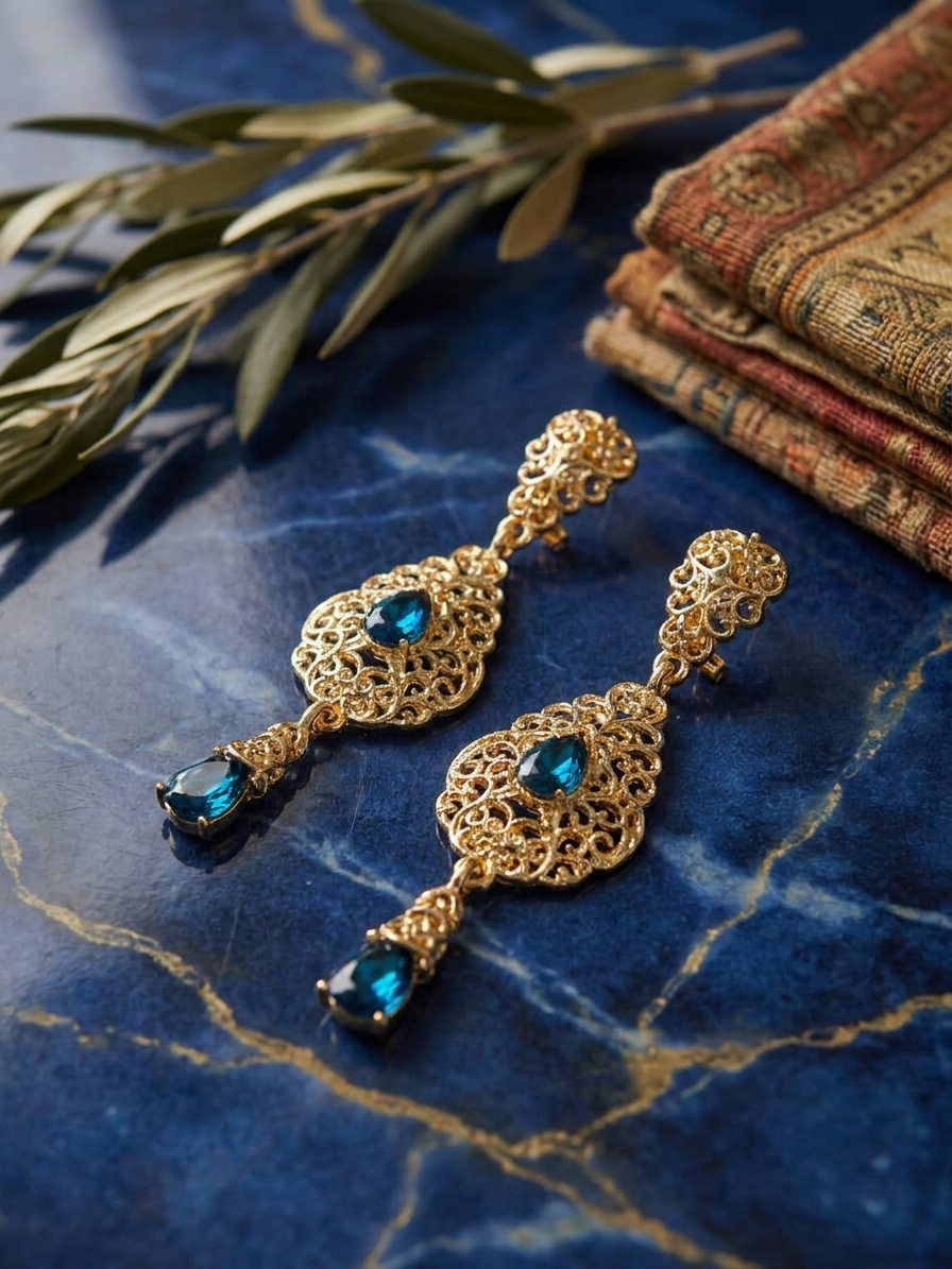 ornate-chandelier-earrings-petrol-blue-lifestyle-snp2105 Ornate Chandelier Earrings Petrol Blue - lifestyle
