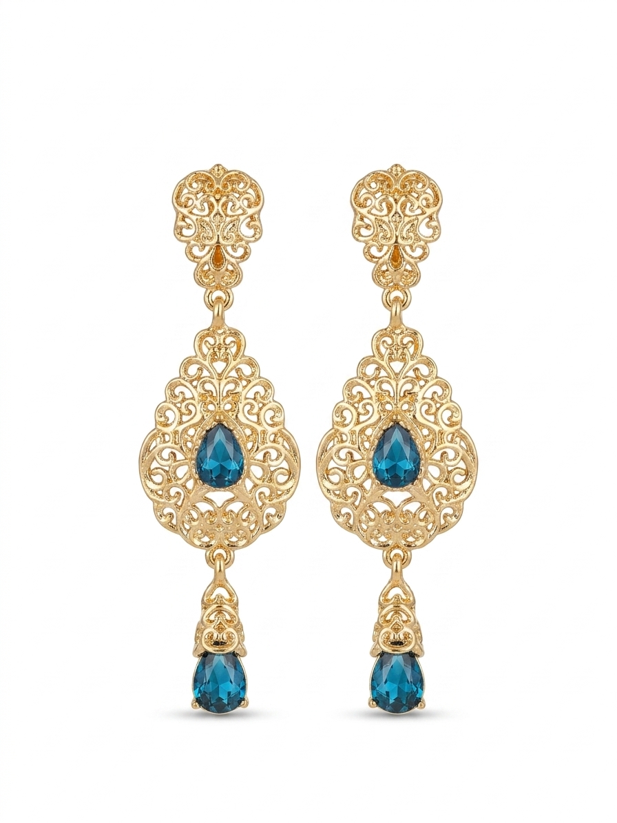 ornate-chandelier-earrings-petrol-blue-packshot-snp2110 Ornate Chandelier Earrings Petrol Blue - packshot fond blanc