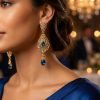 ornate-chandelier-earrings-petrol-blue-porte-snp2104 Ornate Chandelier Earrings Petrol Blue - vue portee