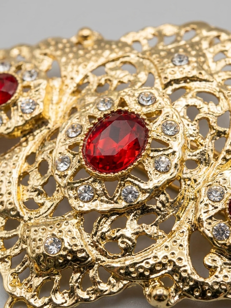 ornate-filigree-statement-brooch-bordeaux-detail-snp2159 Ornate Filigree Statement Brooch Bordeaux - zoom detail