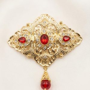 Ornate Filigree Statement Brooch Bordeaux - lifestyle