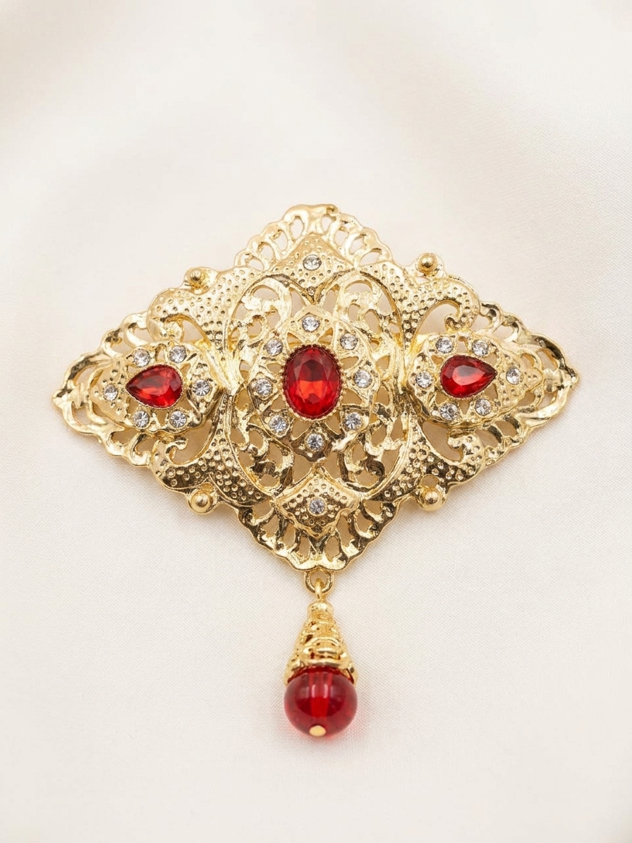 ornate-filigree-statement-brooch-bordeaux-lifestyle-snp2161 Ornate Filigree Statement Brooch Bordeaux - lifestyle