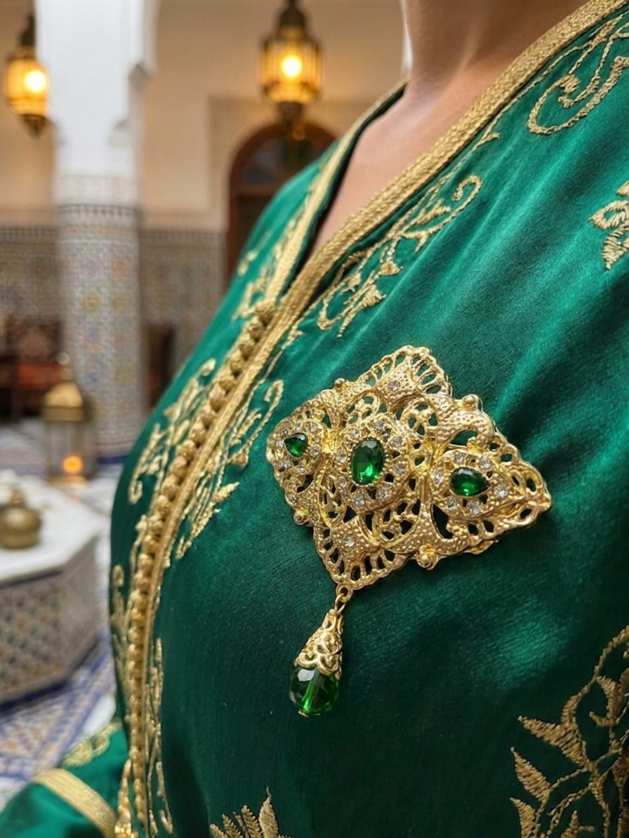 ornate-filigree-statement-brooch-green-porte-snp2175 Ornate Filigree Statement Brooch Green - vue portee