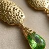Ornate Filigree Teardrop Dangle Earrings Almond Green - zoom detail