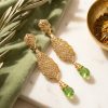 Ornate Filigree Teardrop Dangle Earrings Almond Green - lifestyle