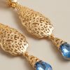 Ornate Filigree Teardrop Dangle Earrings Baby blue - zoom detail