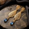 Ornate Filigree Teardrop Dangle Earrings Baby blue - lifestyle