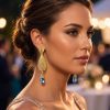 Ornate Filigree Teardrop Dangle Earrings Baby blue - vue portee