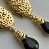 Ornate Filigree Teardrop Dangle Earrings Black - zoom detail
