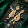 Ornate Filigree Teardrop Dangle Earrings Black - lifestyle