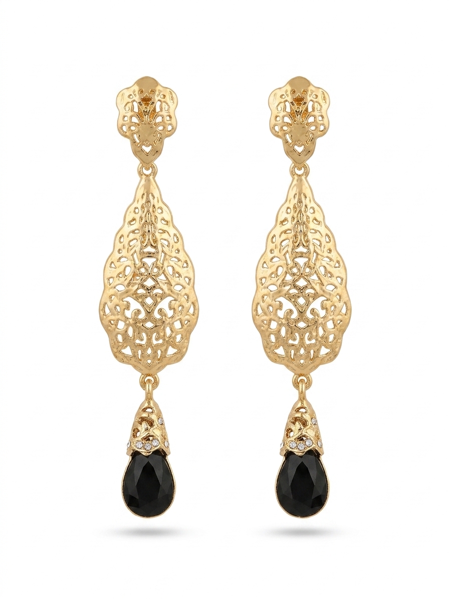 Articulated Filigree Statement Earrings Black - packshot fond blanc