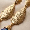 Ornate Filigree Teardrop Dangle Earrings Blue - zoom detail