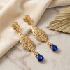 Ornate Filigree Teardrop Dangle Earrings Blue - lifestyle
