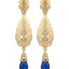 Ornate Filigree Teardrop Dangle Earrings Blue - packshot fond blanc