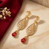 Ornate Filigree Teardrop Dangle Earrings Bordeaux - lifestyle