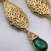 Ornate Filigree Teardrop Dangle Earrings Green - zoom detail