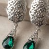 Ornate Filigree Teardrop Dangle Earrings Green - zoom detail