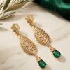 Ornate Filigree Teardrop Dangle Earrings Green - lifestyle