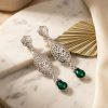 Ornate Filigree Teardrop Dangle Earrings Green - lifestyle