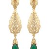 Ornate Filigree Teardrop Dangle Earrings Green - packshot fond blanc