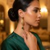 Ornate Filigree Teardrop Dangle Earrings Green - vue portee