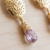Ornate Filigree Teardrop Dangle Earrings Lilac - zoom detail