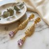 Ornate Filigree Teardrop Dangle Earrings Lilac - lifestyle
