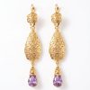 Ornate Filigree Teardrop Dangle Earrings Lilac - packshot fond blanc
