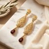 Ornate Filigree Teardrop Dangle Earrings Nude (Dark) - lifestyle