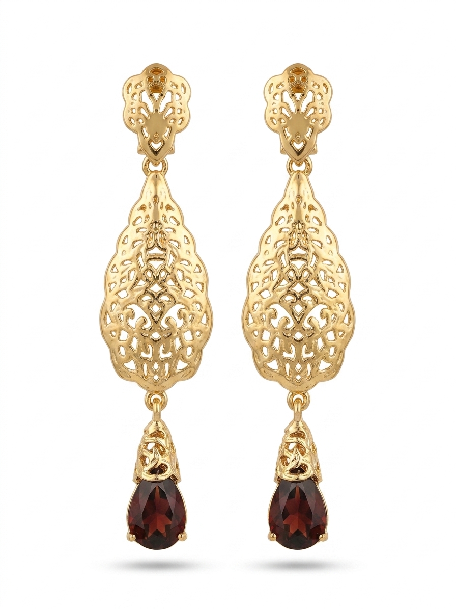 Ornate Filigree Teardrop Dangle Earrings Nude (Dark) - packshot fond blanc