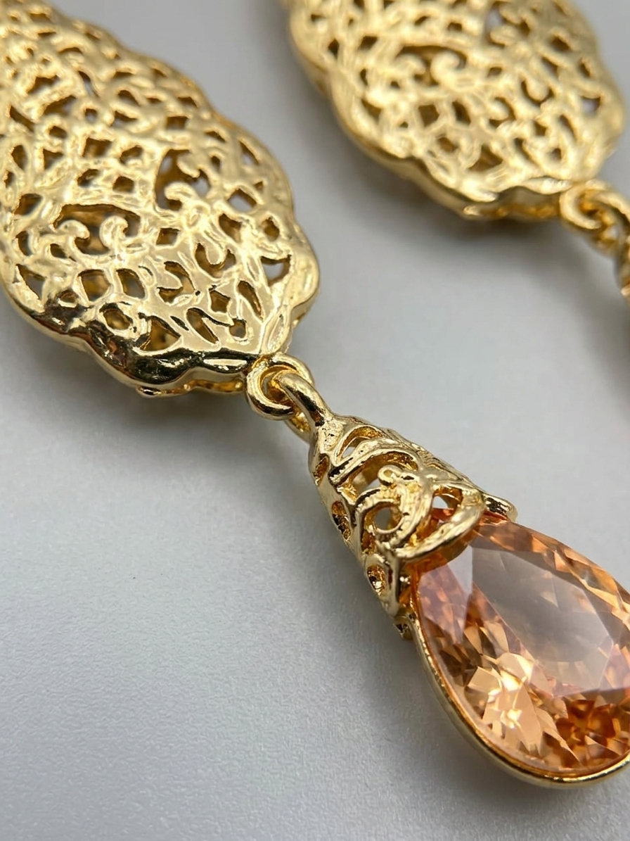 Ornate Filigree Teardrop Dangle Earrings Nude - zoom detail