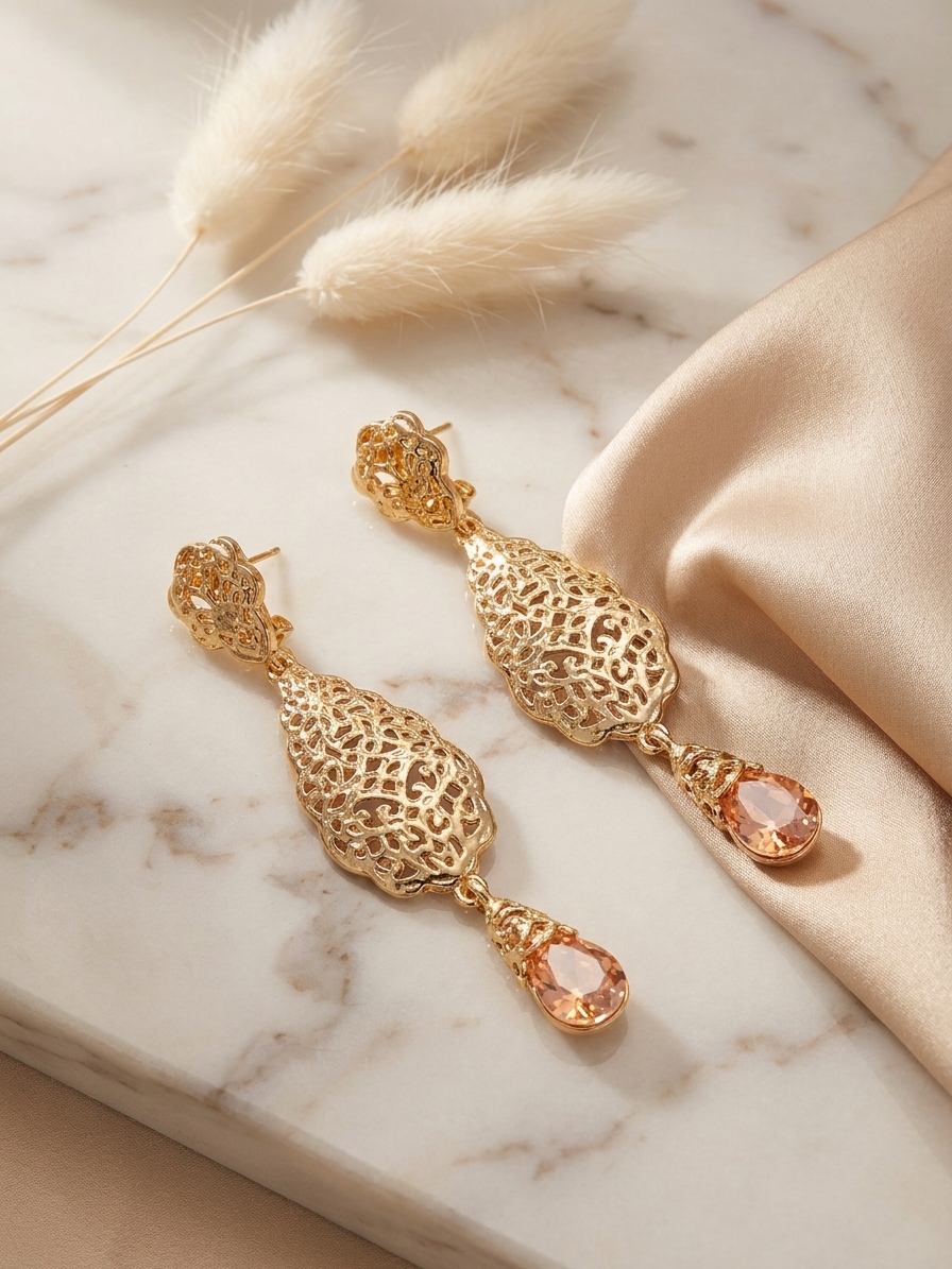 Ornate Filigree Teardrop Dangle Earrings Nude - lifestyle
