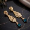 Ornate Filigree Teardrop Dangle Earrings Petrol Blue - lifestyle