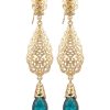 Ornate Filigree Teardrop Dangle Earrings Petrol Blue - packshot fond blanc