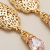 Ornate Filigree Teardrop Dangle Earrings Pink - zoom detail